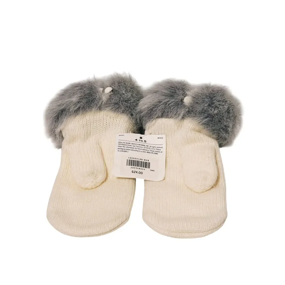 NWT Janie & Jack Toddler Child Fur Lined Mittens Age 4-5 years Winter Cozy Warm